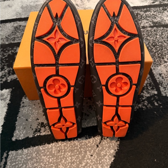 Louis Vuitton Men's Monogram Gray and Orange Loafers - Picture 3 of 5